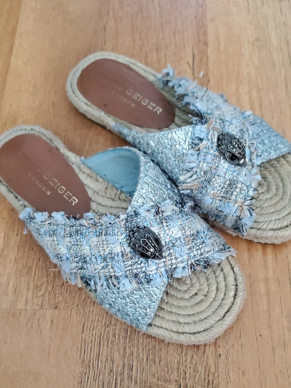 Kurt Geiger London Kensington X Espadrille Slide Sandals - Blue Tweed